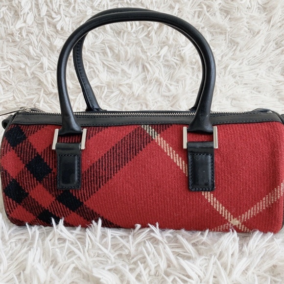 Burberry Nova Check Wool Mini Barrel Bag - Red - Picture 1 of 12